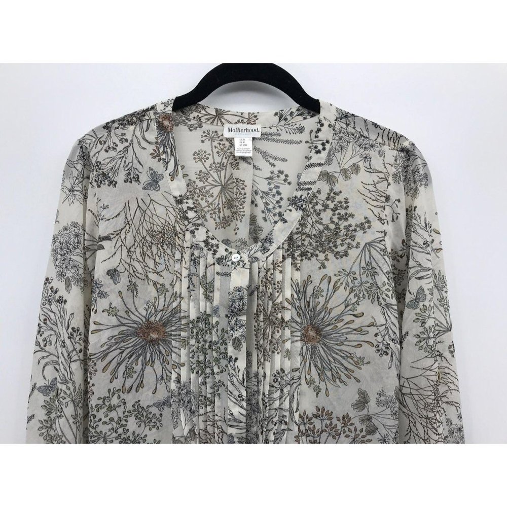 Motherhood Maternity Sheer Floral Top Roll Tab Sleeve Ivory Cream Small - Picture 2 of 6
